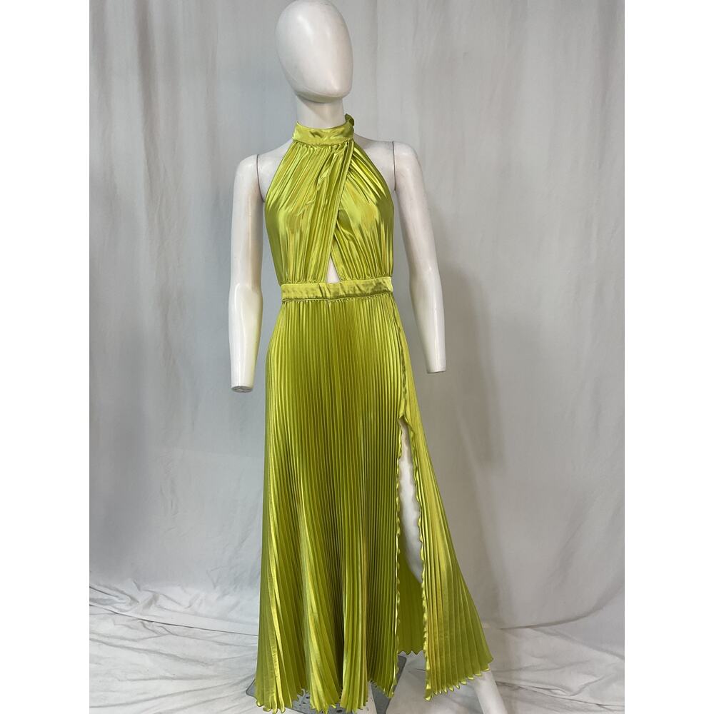 L'Idee 'Renaissance' Green Polyester Split Gown Size 8 - Picture 2 of 5